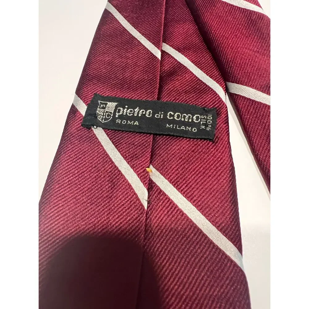 Vintage Pietro di Como Men's 100% Silk Necktie Red w White Stripes JL